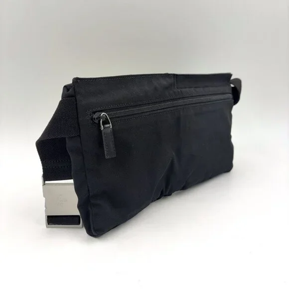 Gucci GG Pattern Canvas Leather Black Belt Bag Waist Pouch Silver - Picture 2 of 12
